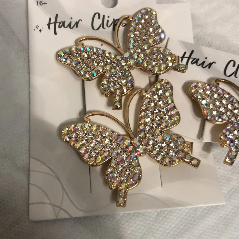 Gold Crystal Butterfly Hair Clips - Set of 3
